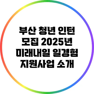 부산 청년 인턴 모집: 2025년 미래내일 일경험 지원사업 소개